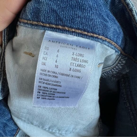 American Eagle Hi-Rise Tom Girl Super Distressed Extra Long 6 XLong - Picture 2 of 13